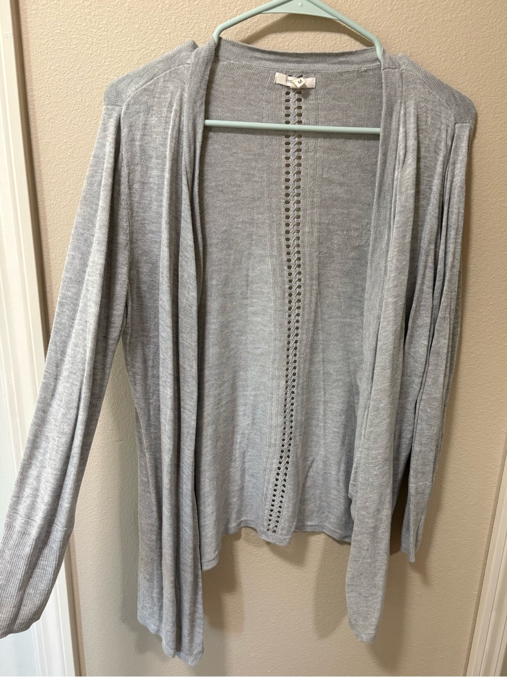 Maurices Light Gray Open-Front Cardigan with Eyelet Back Detail
